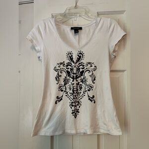 White House Black Market WHBM floral, embellished, cotton T-shirt